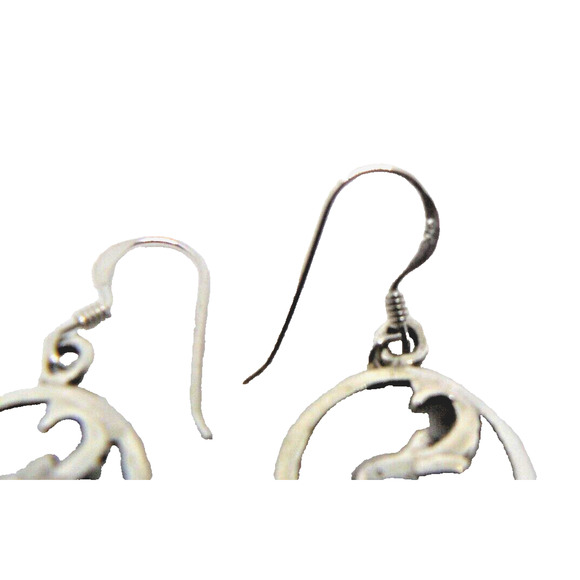 925 Sterling Silver Earrings Dolphin/Circles & SilverTone Dolphin Necklace VTG - Picture 4 of 6